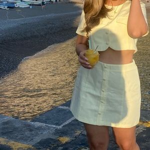 Pastel yellow button down skirt and shirt set from zara. Worn once.